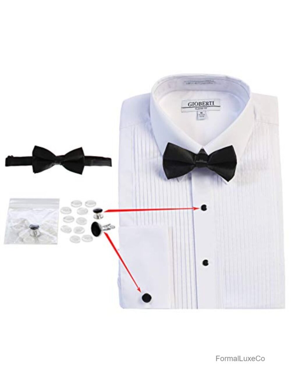 Men's Tuxedo Dress Shirt with Bow Tie French Cuff Formal